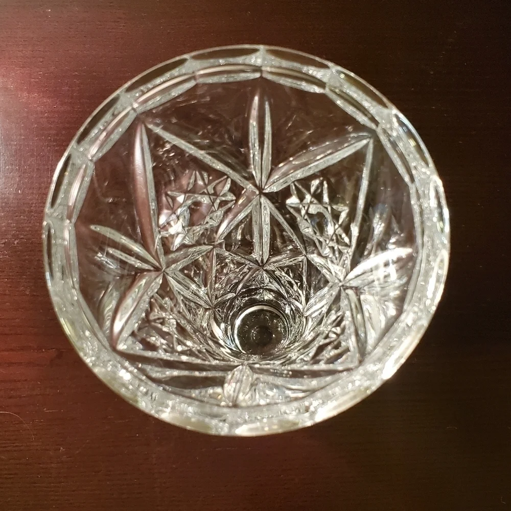 Vintage Bohemia Cut Glass Star And Diamond Cut Pattern Crystal Vase